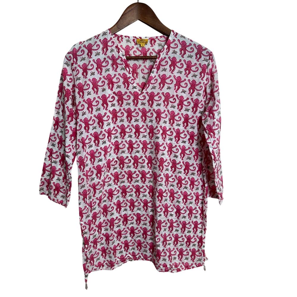 Roberta Roller Rabbit Pink Monkey Cotton Tunic Top Womans S Resort Vacation